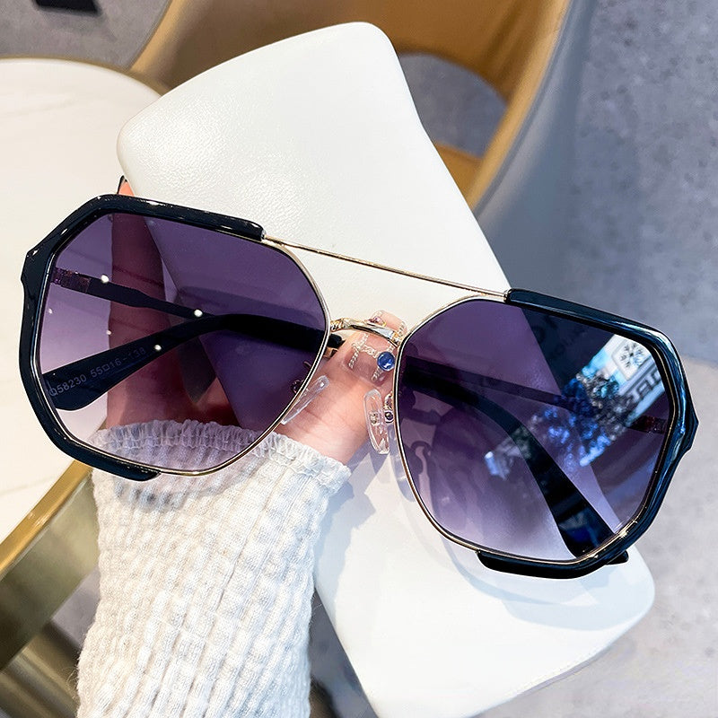Wholesale PC Double Beam Polygonal Large Frame Sunglasses